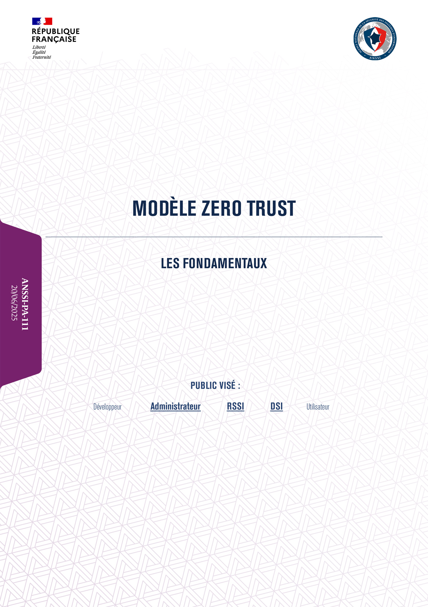 Couverture du guide de l'ANSSI sur le Modèle Zero Trust