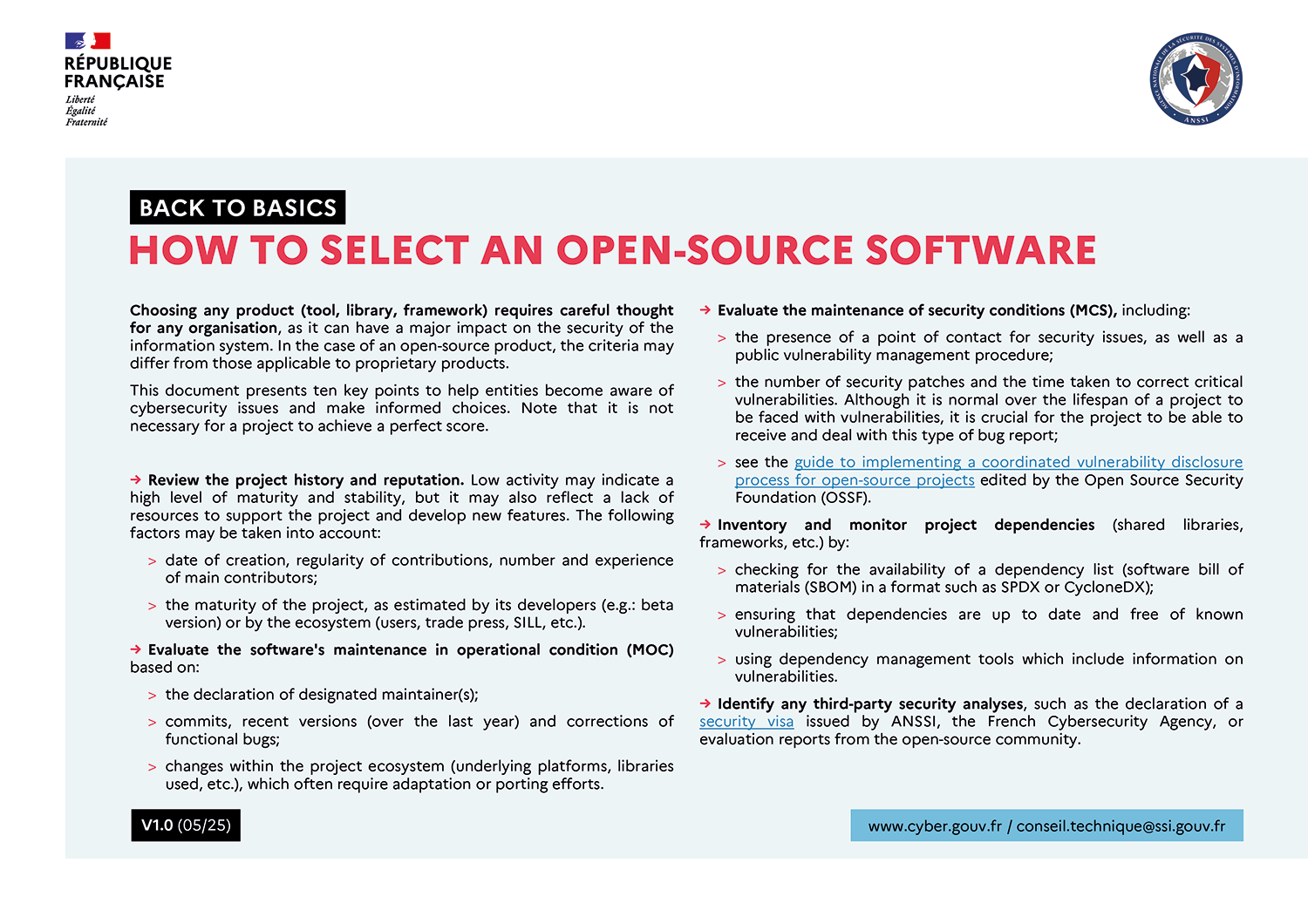 ANSSI back to basics - How to select an open-source software