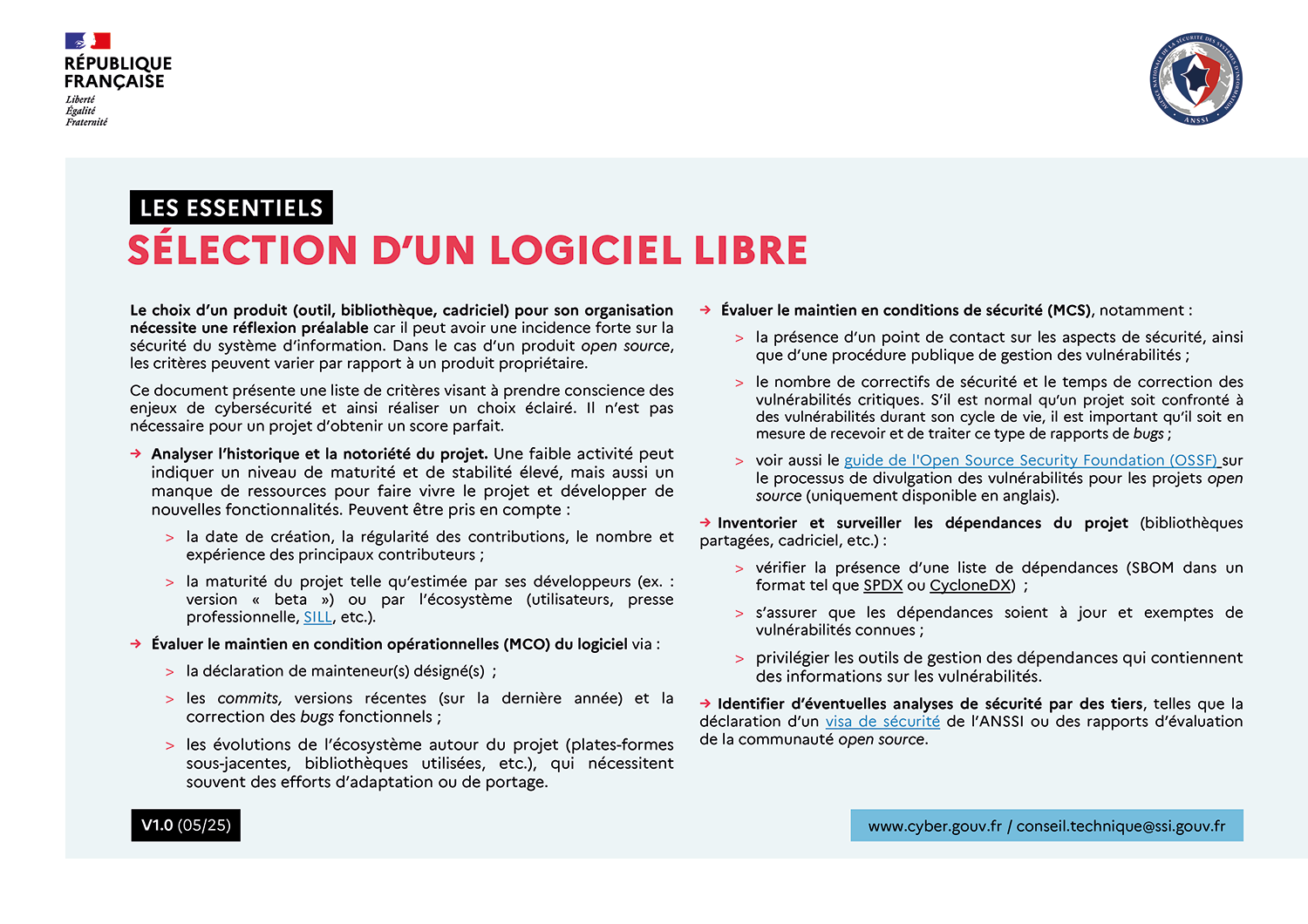 Les Essentiels de l'ANSSI - Sélection d'un logiciel libre