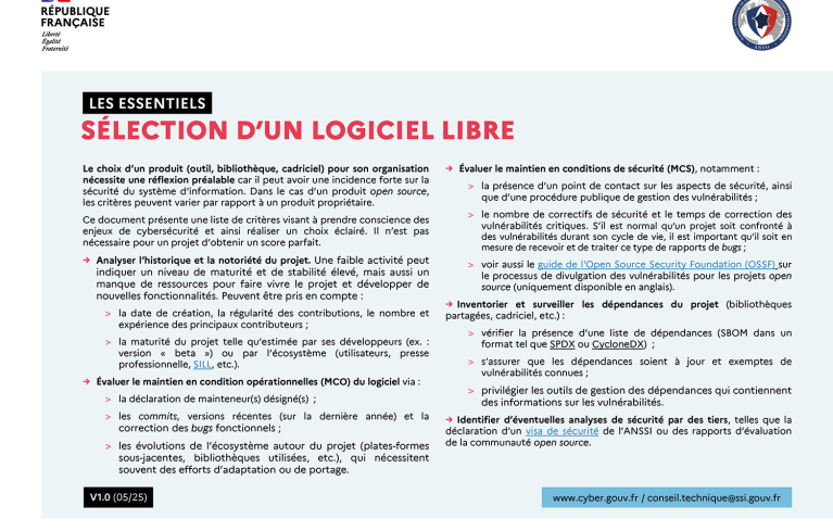 Les Essentiels de l'ANSSI - Sélection d'un logiciel libre